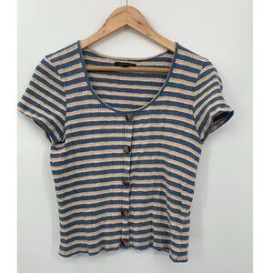 American Eagle Blue Stripe Ribbed Button-Down Tee